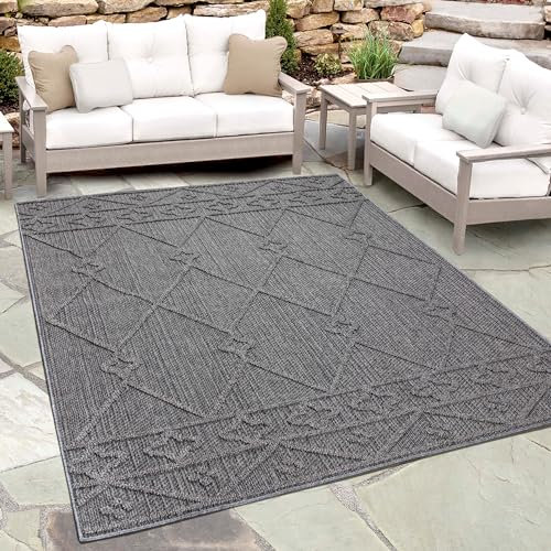 Teppium Outdoor Teppich Wetterfest 80 x 150 cm Läufer Grau - Sisal Optik Balkon Teppich Wasserfest, Waschbar und Flachgewebe - Terrassen und Garten Teppich für Draußen, Camping und Küche