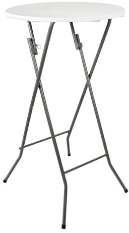 Oxeo Table Mange Debout Pliable diamètre 60cm Hauteur 110cm - Table Haute Pliante de Bar - Plateau résine Structure Acier laquée - 76 - Blanc