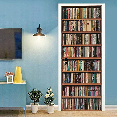 Pegatinas De Puerta De Bricolaje Pvc Estantería Estantería Retro Pegatina De Puerta Estéreo 3D, Papel Tapiz Artístico, Póster De Puerta, Calcomanía Para Sala De Estar, Dormitorio, Decoración Del Hoga