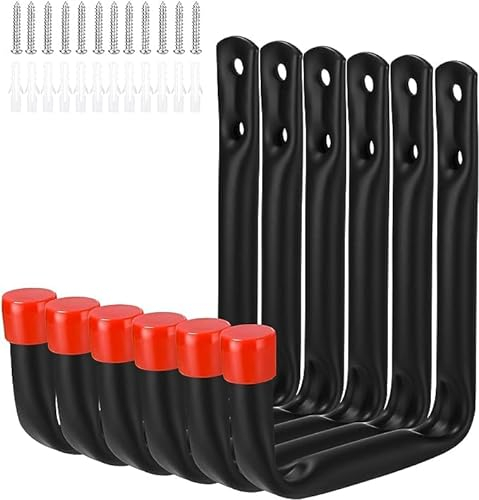 Lot de 6 Crochets Mural de Garage, Crochets en J Robustes a Visser, Supports de Montage Muraux Robustes pour Ranger des échelles, Attache Velo mural,équipements de Sport,Outils électriques Volumineux