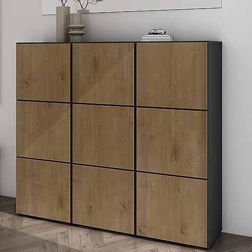 Mai & Mai Scarpiera Portascarpe 135x36x120cm, Porta Scarpe Armadio Scaffale Portascarpe 9 Ante + 18 Scomparti per Ingresso Soggiorno, Camera da Letto Schuhschrank02, Antracite opaco+Marrone chiaro