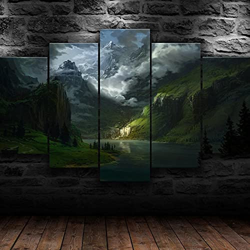 5 Stück Leinwand Poster Wandkunst Bergsee Landschaft Wolken (L/Ohne Rahmen 150 X 80 Cm) Wanddekoration Modernes Kunstwerk Gemälde Für Home Office Wohnzimmer Schlafzimmer Für Esszimmer Kinde -1O3U-A2S8