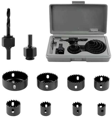 Juego de 11 sierras circulares de perforación, 19 mm - 64 mm, juego de brocas de metal, con llave hexagonal, biela, brocas para madera, cartón yeso, plástico