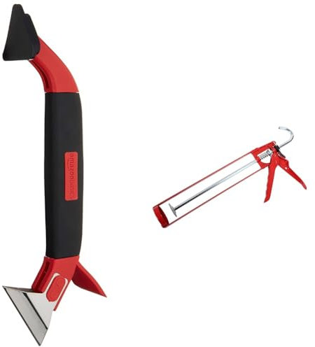 Amazon Basics 3-IN-1 Caulk Tool for Removal and Application & ProDec MG11ES Extra Strong Skeleton Caulking Gun, Sealants, Silicones, Adhesives