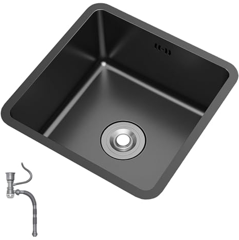 Kitchen Sink, Black 304 Nano Stainless Steel Rectangular Bar Washbasin, Tabletop Undercounter Small Single Sink for Kitchen Bar(40 * 40CM)
