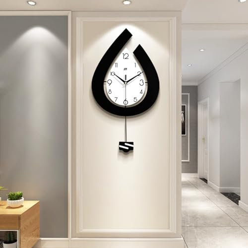 Orologio da Parete Moderno Silenzioso in Legno con Pendolo | Goccia di Pioggia Design Classico Senza Ticchettio | Decorazione per Soggiorno, Camera, Ufficio | Dimensioni 30x57 cm