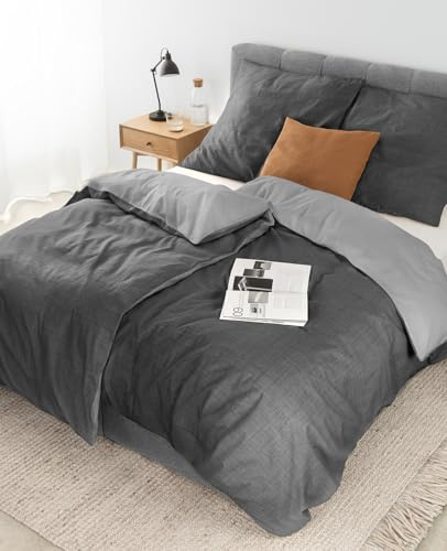 lionto dibea Renforcé-Wendebettwäsche aus 100% Baumwolle, 135x200 cm, Kissenbezug 80x80 cm, 4-teilige Bettwäsche zu jeder Jahreszeit, pflegeleicht und formstabil, inkl. Oeko-TEX Zertifikat, grau