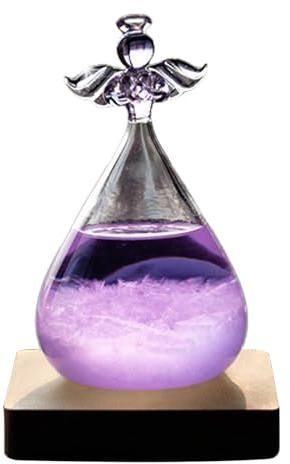 FIYSON Prévisions météorologiques en verre tempête, gouttelettes d'eau transparentes, baromètre en verre, station de prévisions météo, verre tempête avec socle, décoration de bureau à domicile, violet