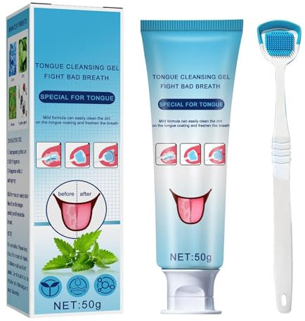 Raschietto per lingua, gel detergente per lingua con spazzola per lingua, gel orale per trattamento del mughetto della bocca, kit per la pulizia della lingua per l'igiene orale, alternativa alla