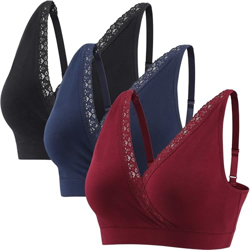 ZUMIY Reggiseno per Allattamento Gravidanza per Dormire Top, Reggiseno in Cotone Spalline Regolabili (IT, Testo, L, Regular, Regular, Black+Navy Blue+Red wine/3pack)