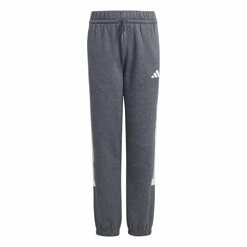 adidas Mixte Enfant Seasonal Essentials TIBERIO 3 Stripes Fleece Pant, Dark Grey Heather/White/Wonder Sage, 11-12 Years