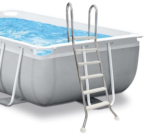 AIBOTY Escalera de Acero Inoxidable de 5 peldaños para Piscinas elevadas al Aire Libre Escalera de Plataforma de Piscina con peldaños Antideslizantes Escalera de Doble Cara para Piscinas elevadas