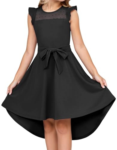 Neteson Abito Elegante per Ragazze Estivo Maniche Volanti A-Line Vestito Cerimonia Bambina Moda Compleanno Matrimonio Festa Scolastici Casual 6-15 Anni
