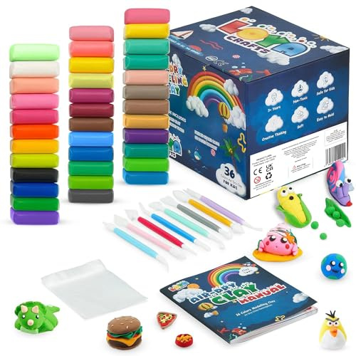 Air Dry Clay for Kids, 36 Colors Modelling Clay with 8 Tools, Project Booklet, 36 Poly Bags, Soft Ultra Light Magic Clay, Quick Drying Foam Clay for Children (36-Color Value Pack (1x))