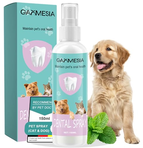150ml Spray Dental para Perros y Gatos, Eliminación de Sarro y Placa, Aliento Fresco con Menta, Ayuda Contra el Mal Aliento, Sin Cepillado ni Enjuague, Cuidado Bucal para Mascotas