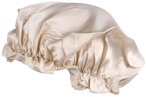 COLLBATH Bonnet de Nuit en Soie Véritable Khaki pour Soins Capillaires, Réduit Friction et Protège Cheveux Pendant Sommeil et Maquillage, Taille Ajustable 26-40 Cm