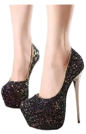 DASJKDI Escarpins sexy à plateforme et talons hauts for femme, bout rond, paillettes scintillantes, enfiler, ultra fins, for fête mariage pour Mariage et Bal de(Black,44)