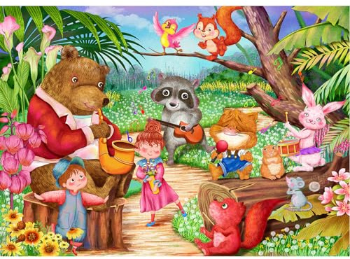 Jigsaw Puzzles 100 Pieces for Kids Jigsaw Puzzles for Kids 100 Piece Puzzle Educational Learning Toys for 5 6 7 8 9 Girls and Boys-Animal Concert