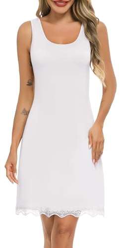 Lovasy Fond de Robe Femme en Dentelle sous Robe Courte avec Bretelles Larges Sexy Chemise de Nuit Antistatique Gainant