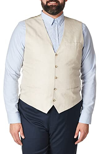 Perry Ellis mens Linen (Size X-small - 5x Big & Tall) Business Suit Vest, Natural Linen Herringbone, Large US