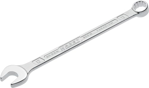 HAZET: Ring-Maulschlüssel 600N-12 verchromt I Ringschlüsselkopf 15 Grad abgewinkelt - Abtrieb: Außen Doppel-Sechskant, Schlüsselweite: 12 mm, Schaft mit extra stabilem HAZET Doppel-T-Profil