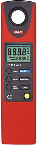 Tragbarer digitaler Luxmeter mit USB-Kabel, LCD-Display, geringer Stromverbrauch, bis zu 200 Stunden Dauerbetrieb, Auto Range, Datensperre, Anzeige bei niedrigem Batterieverbrauch, inklusive Batterie