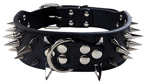Collari in Pelle Imbottiti di Lusso con Borchie Appuntite e Appuntite per Cani di Taglia Media Grande Larghezza 5 cm Collana Anti Mordere (L,Nero-Ag)