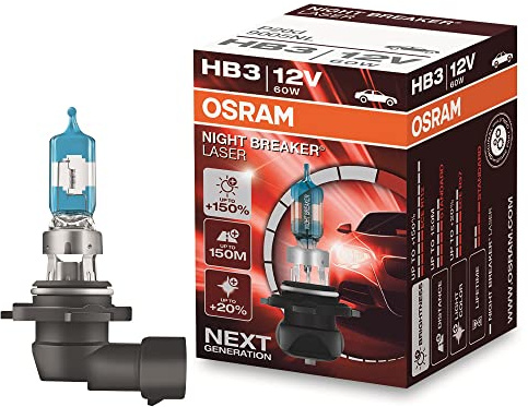 OSRAM NIGHT BREAKER LASER HB3, +150% more brightness, halogen headlight lamp, 9005NL, 12V, folding box (1 lamp)