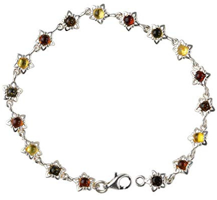 HolidayGiftShops Pulsera de Plata esterlina ámbar báltico Multicolor Aster