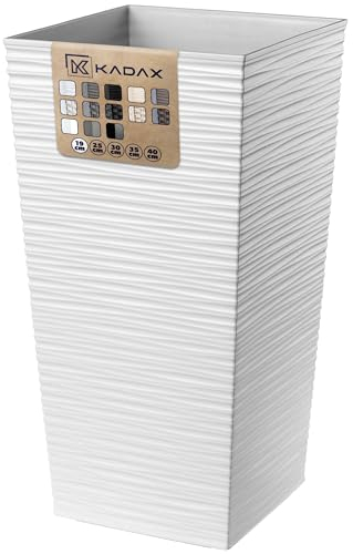 KADAX Macetero Alto de Diseño Moderno para Plantas de Interior y Exterior, Maceta Grande de Plástico, Jardinera Alta (Blanco, Texturizado, 36 cm)