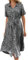 Livonmone Sommerkleid Damen Kurzarm Casual V-Ausschnitt Blumendruck Kleider Strandkleider Sexy Schlitz Midikleid Cocktailkleid Partykleid mit Gürtel (Schwarz, XL)
