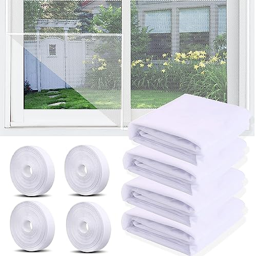 4 Pcs Moustiquaire Fenetre, 150x130cm Moustiquaire pour fenêtre, Toile Moustiquaire Découpable avec 4 rouleaux de bandes autocollantes, Filet Écran Insecte (Blanc)