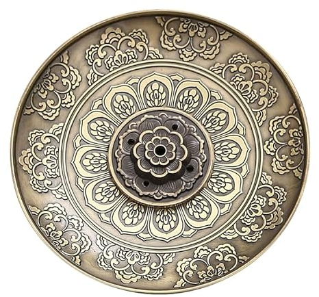 Lajiakoy® Soporte de Incienso 2 en 1, Porta Incienso de Latón 10 cm Quemador de Varilla de Incienso Cono de Loto de Latón, Ideal para la decoración del hogar (metálico) (Redondo)