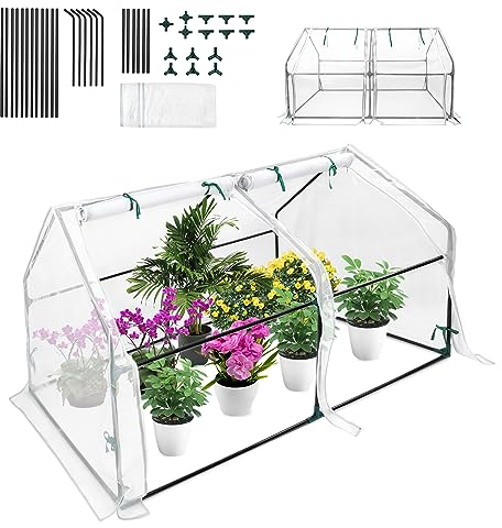 LZQ Invernadero con láminas para tomates con 2 puertas enrollables, a prueba de insectos, techo puntiagudo, bajo, resistente a los rayos UV, para jardín, cultivo de plantas, color blanco, 180 x 90 x