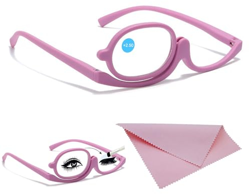 QEEROYO Make Up Schminkbrille, Make up Brille, Lesebrillen Damen Schminkbrille 2.5, Make up Lesebrille Vergrößern, Make-up-Lesehilfe für Frauen, Drehbare Einscheiben-Schminkbrille + Schildpatt