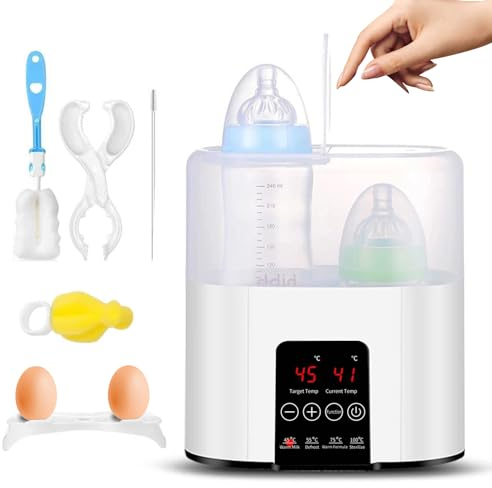 Bizcasa Calentador de Biberones, Multifuncional Calienta Biberones con Pantalla LCD Táctil Inteligente, Esterilizador Doble de Vapor, Calienta/Descongela Alimentos, Apto Todos Los Biberones (Blanco)