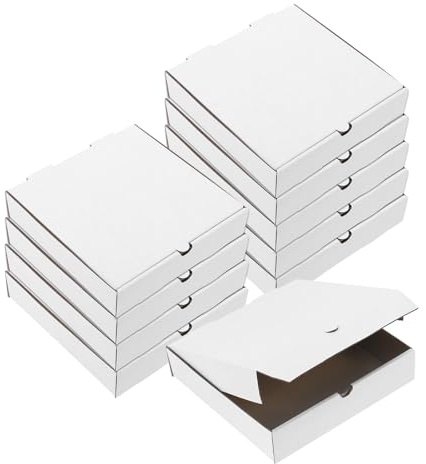 QUARKZMAN Pizza Box, 10 Stück 6 x 6 Zoll - Kuhhautpapier Mini-Pizzakartons, quadratischer gewellter Aufbewahrungsbehälter für Kuchen, Kekse, Pizza-Party (Weiß)