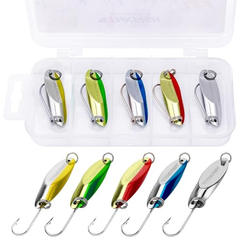 THKFISH Lot de 5 leurres de pêche en métal - Clignotants pour truite de mer - Spoons truite - Leurres de pêche pour pêche au lancer et jiggen - P01-YUER (A-10g-5 pièces)