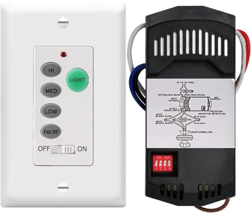53T Universal Ceiling Fan Wall Remote Control, 3 Speed, Light Dimmer, 4-DIP Switch Compatible with Hampton Bay, Harbor Breeze, Hunter (Wall Remote Kit)