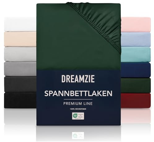 Dreamzie Spannbettlaken 120x200 cm - Hoher Steg bis 35 cm - 100% Mikrofaser - Grün - Schadstoffgeprüft (Oeko TEX), Bettlaken mit Gummizug