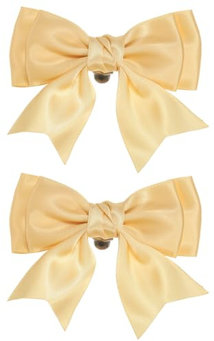 PATIKIL Clips de Zapatos con Lazo para Mujeres, 2 Piezas de Elegantes Clips de Lazo Desmontables de Satén, Lindo Adorno de Hebilla de Zapato para Decoración de Boda, Fiesta, Amarillo