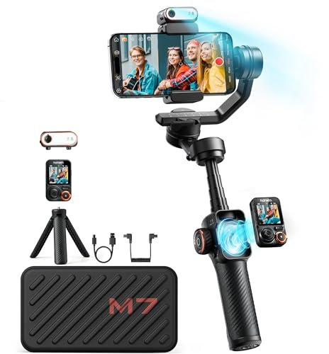 hohem iSteady M7 Gimbal Smartphone, Estabilizador de Cardán para teléfono con Seguimiento AI, Control Remoto táctil Desmontable 1,4, Barra Extensible integrada, luz de Relleno, para Video, Youtube