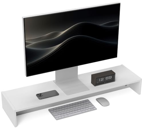 HOMCOM Supporto per Monitor PC 2 Vani Contenitore 100x27x15 cm Bianco | Porta Monitor da Scrivania in Legno, per Laptop e Computer, Portata Fino a 16kg