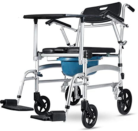 LQDSADRT Folding Commode Shower Chair with Bedpan/Home Care or Health Care Toilet Commode Chair/Wheelchair with Wheels,Padded Seat, Back, Armrests