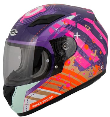 MTR S-12 Kids Evo Motorradhelm Kinder, Kinderhelm Motorrad ECE 22.06 Zertifiziert - Maximale Verkehrssicherheit, Robuster & Leiser Kinder Motorradhelm, Ratschenverschluss, Klares Visier, Lila/Pink, YS
