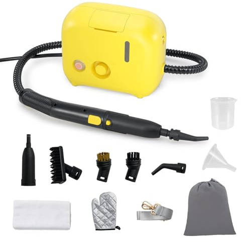 COSTWAY Steam Cleaner, 1600W Portable Steam Mop with 11 Accessories & 1L Water Tank, Multipurpose Pressurized Household Steamer Cleaning for Kitchen Bathroom Car Upholstery Grout Tile (Yellow)