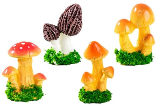 BAZEITFLOW 4 Pièces Ornement De Champignon Résine Figurine De Champignon Miniature De Dessin Animé pour Jardin Ou Maison