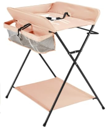 ATIVLB Baby Wickelkombi Klappbare Wickelkommode,Wickeltisch Mit Rollen,Mobiler Wickeltisch Mit Wickelauflage,Sicherheitsgurt Und AblagefäChern,Wasserdicht Und HöHenverstellbar,Stabil