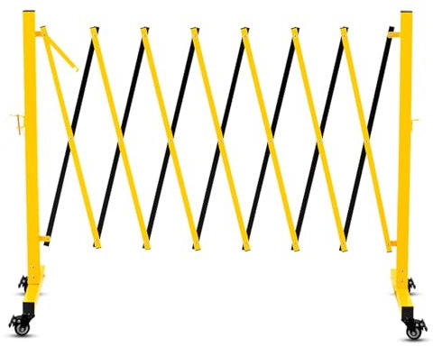 Barriera Retrattile da 3 m, Barriera Espansibile in Acciaio con Altezza di 1,05 m, Barriere di Sicurezza per Parcheggio con Lucchetto e Ruote Bloccabili, Astro Barriera per Cantiere (1, 3.35m)