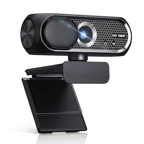 Shcngqio Cámara web Full HD 1080P con micrófono integrado gran angular y cubierta de privacidad de enfoque automático para PC/laptop, cámara USB Plug & Play